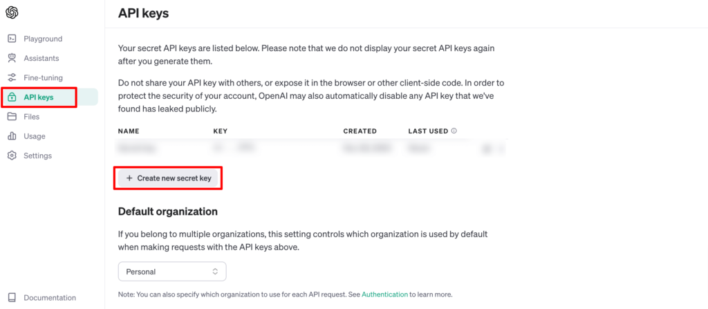Imagen de cómo obtener claves API de una cuenta OpenAI.