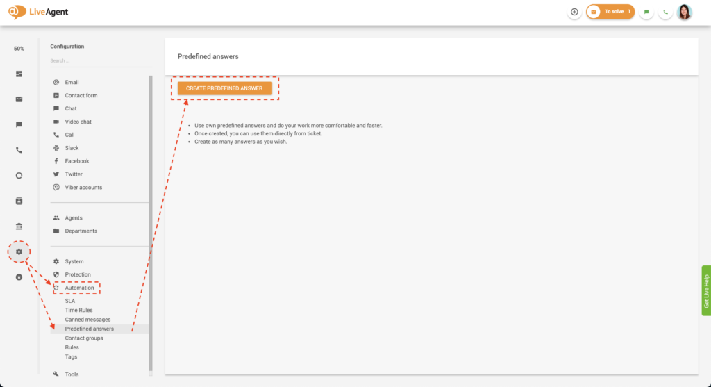 crear respuestas predefinidas en LiveAgent