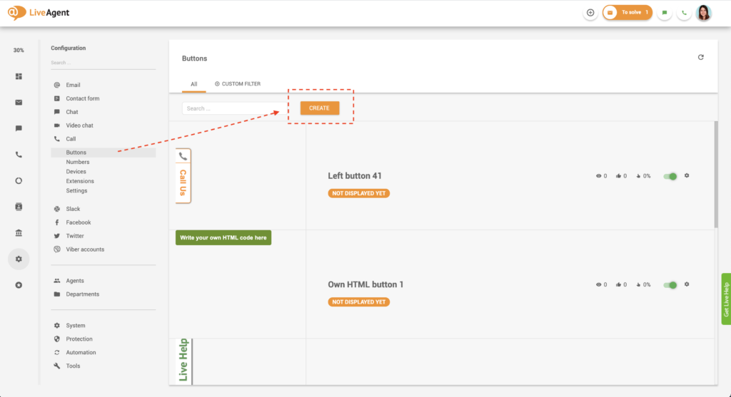 creando un botón de llamada en LiveAgent