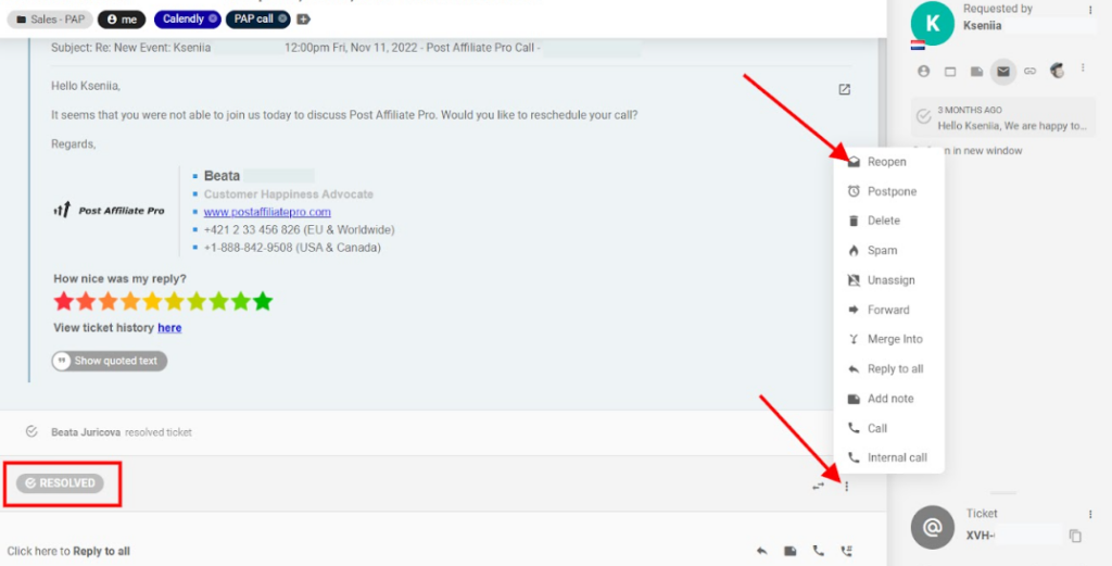 Reabrir ticket en LiveAgent