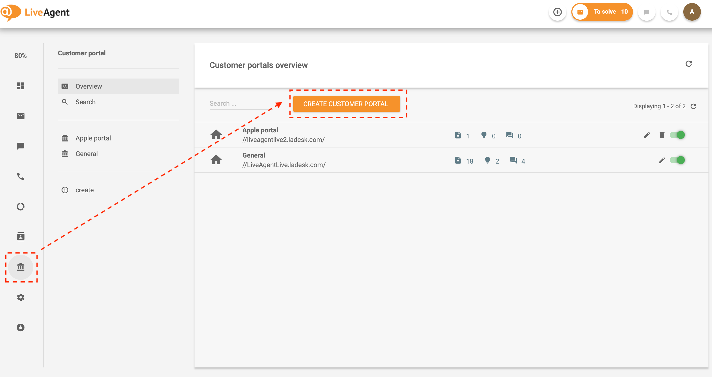 Navegar a la base de conocimientos en LiveAgent