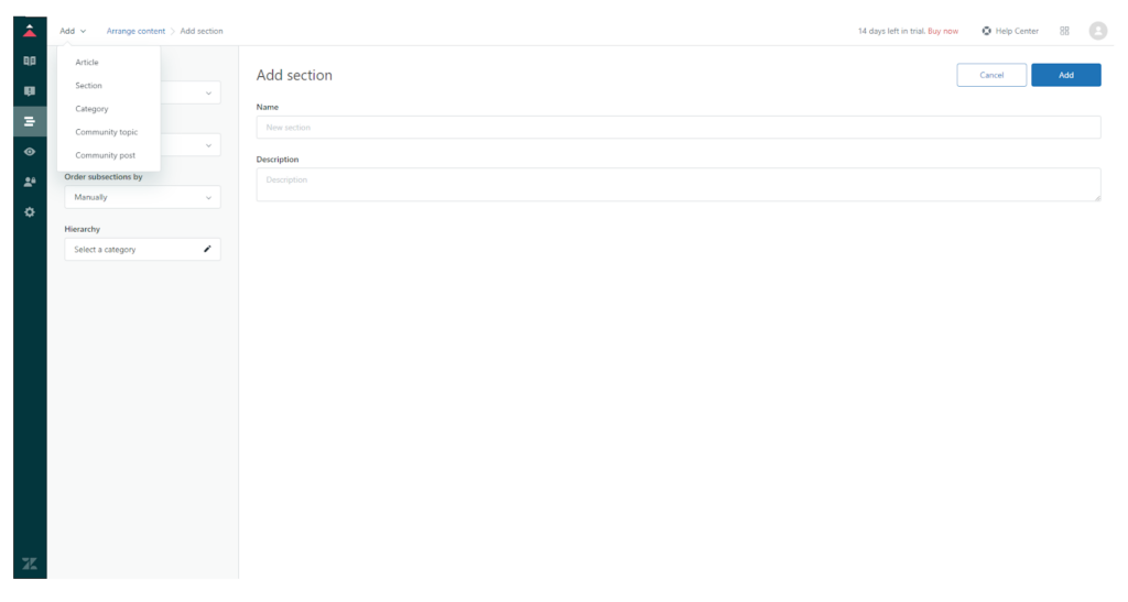 Zendesk Suite add section