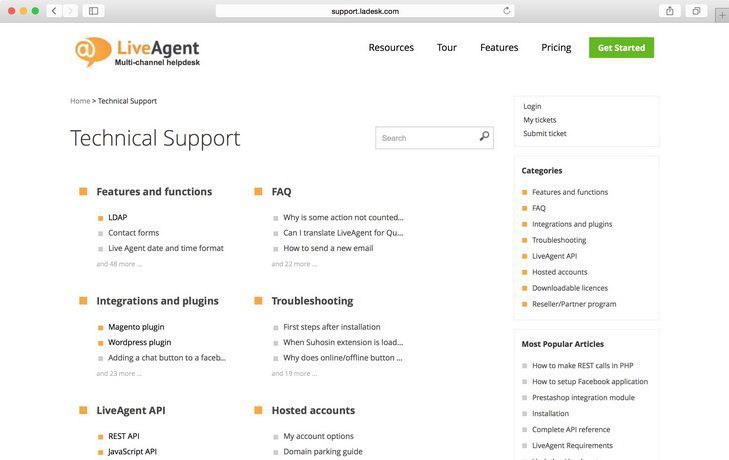 Ejemplo de portal del cliente en LiveAgent.