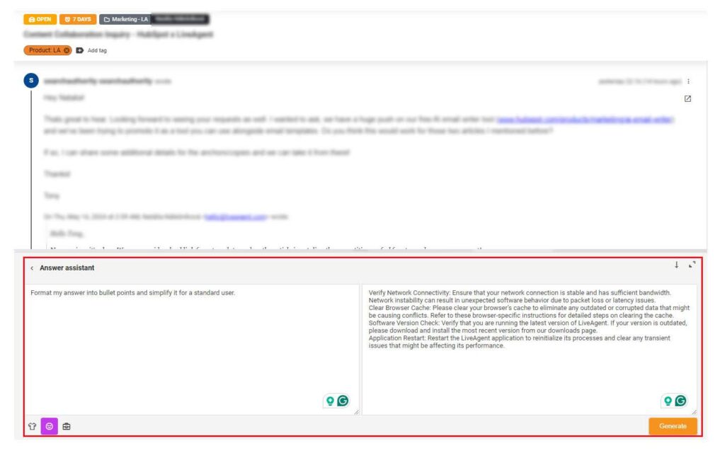 Imagen que muestra la opción del asistente de respuesta personalizada con un mensaje y un mensaje para demostrar este asistente