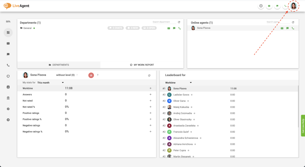 LiveAgent - encontrar el botón de pausa