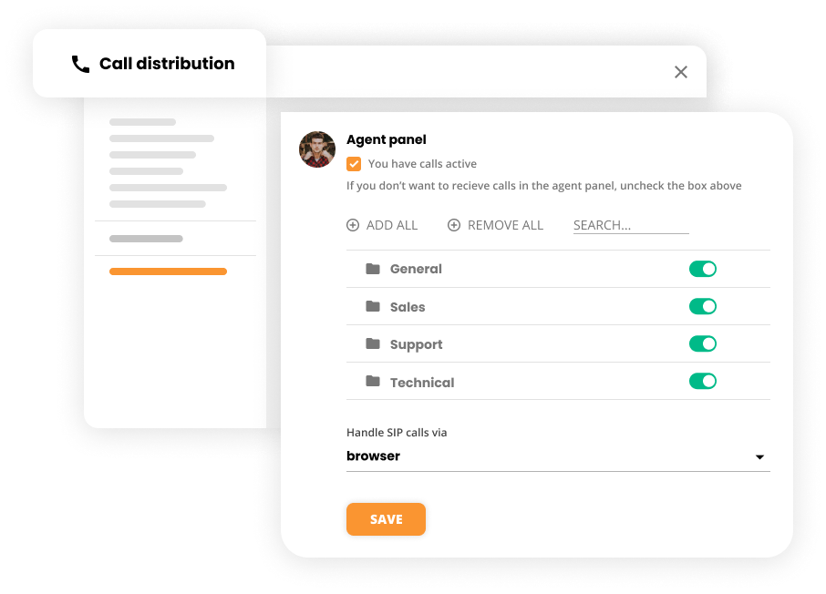 Configuración de la distribución de llamadas en el software del centro de contacto - LiveAgent